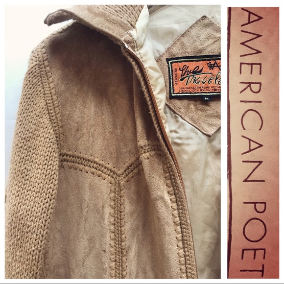 ♦️VINTAGE 70’s♦️Tan Suede & SweaterKnit Zip JACKET - Picture 4 of 8